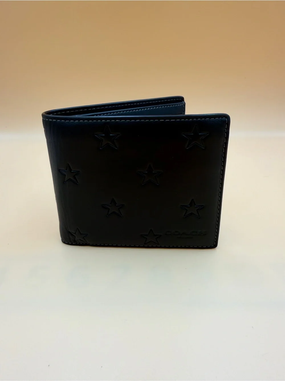 Coach Black Star-Embossed Leather Bifold with Removable ID/Card case